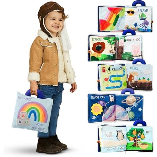 Tidy Tales Busy Book for Toddlers 1-3 - No Loose Pieces - Montessori Toys for 1, 2, 3 Year Olds - Mess-Free Airplane Quiet Board Travel Toy - Educational Busy Board & Soft Toddler Activity Book