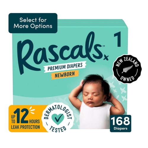 Rascals Premium Absorbent Baby Diapers, Size 1, Carton, 168 Count - Walmart.ca