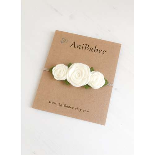 Merino Wool Felt Flower Baby Headband, Newborn Accessory