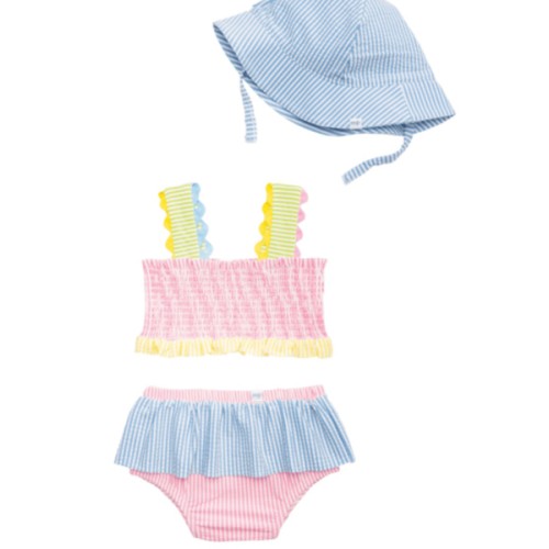 Seersucker Smocked Baby Swimsuit Set | 3-6M Summer Outfit | Mud Pie