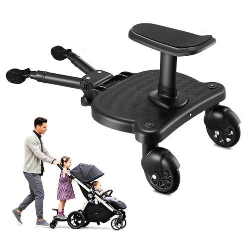 Universal Stroller Board with Detachable Seat, 2 in 1 Stroller Riding Board Suitable for Most (Not All) Strollers, Holds Up to 55 lbs