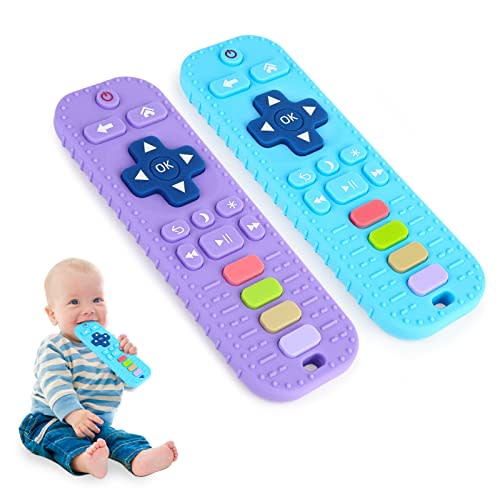 Hooku 2 Pack Remote Teether for Baby, Silicone Teethers for Babies 6-12 Months, Baby Teething Toys for Babies 0-6 Months, Sensory Toys for Babies, Toddler Infant Newborn Toys Baby Gifts for Boys Girls