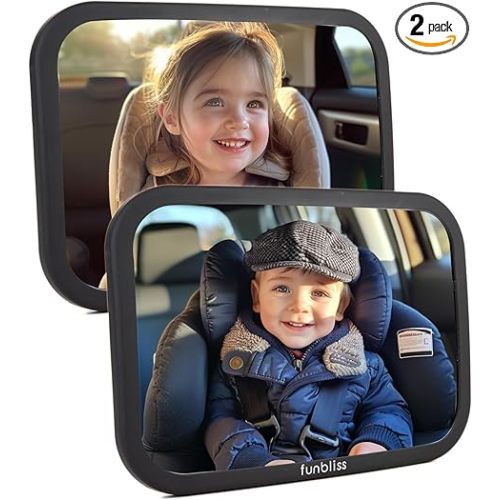 Funbliss 2-Pack Baby Car Mirror - Shake-Proof & Shatterproof, 360° Adjustable Angle, Clear Wide View for Rear-Facing Infants, Easy Install, Perfect Baby Travel Gear & Carseat Accessories