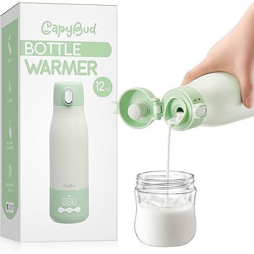 Portable Bottle Warmer for Travel, 3Min Fast Heating Bottle Warmer for Breastmilk & Water, 12 Oz Milk Warmer with Precise Temp Control and 9000mAh Long-Lasting Battery for Travel, Car, Outdoor