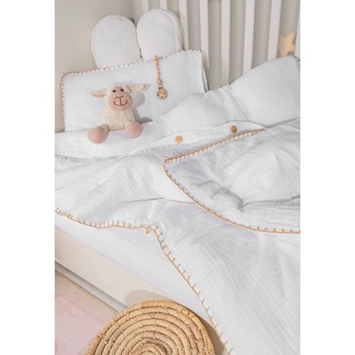 Organic Muslin Toddler Duvet Cover Set, Wide Crib Duvet Cover, Ikea Baby Cot Bed Size, Handmade Crochet Edge, Cotton Baby Bedding Set