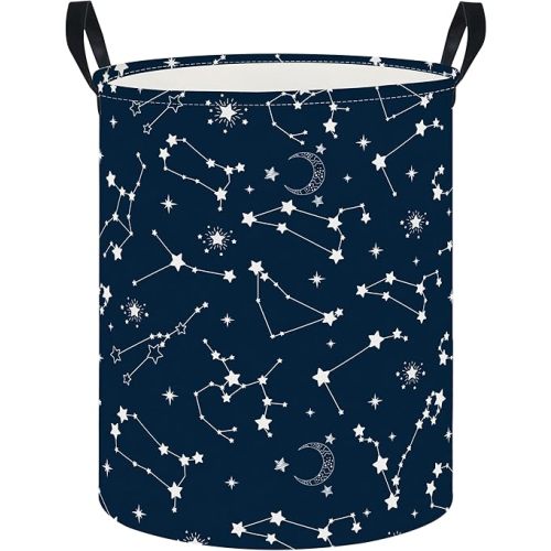 CLOCOR Large Blue Round Laundry Hamper,Kids Toy Storage Basket,Baby Dirty Clothes Nursery Hamper for Boys and Girls,Bedroom,Bathroom,Gift Basket(Starry Sky)