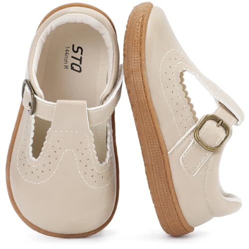 STQ Wide Toe Box Toddler Mary Jane Dress Shoes Zero Drop Girls Ballet Flats for Party School Uniform Shoe with Hook and Loops