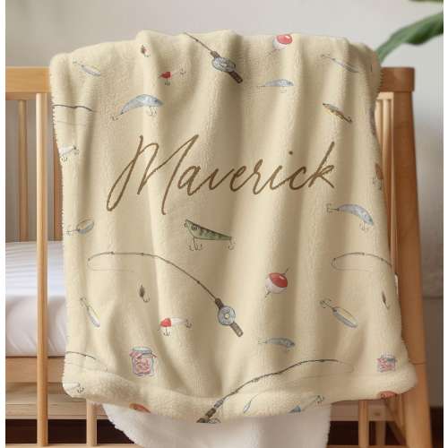 Fishing Blanket Personalized Baby Boy Nursery Hunting Fishing Nursery Decor Boy Fishing Lure Custom Name Blanket Toddler Gift Fishing Theme