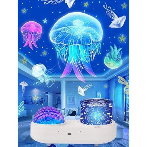 Ocean Wave Projector Night Light for Kids Bedroom - 10 Color Ocean Waves + 6 Films, 360 Rotation Timer for Kids, Baby Girls, Birthday, Christmas, Gifts, Ceiling, Room Decor