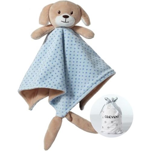 CREVENT Soft Plush Animal Face Security Blankets for Boys and Girls, Great Gifts for Birthday Baby Shower (Blue Dog)