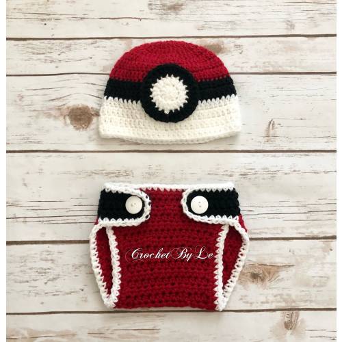 Crochet Pokemon Outfit - Beanie and Diaper Cover (Available Newborn - 12 months)