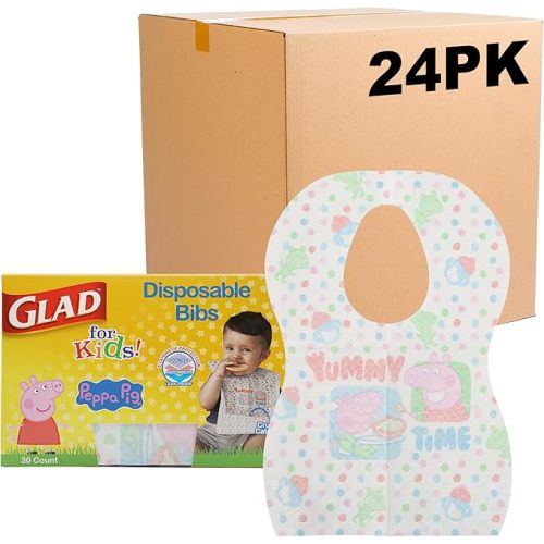 Glad for Kids Peppa Pig Paper Bibs - Cute Peppa Pig Design, Travel Bibs, 24 Pack