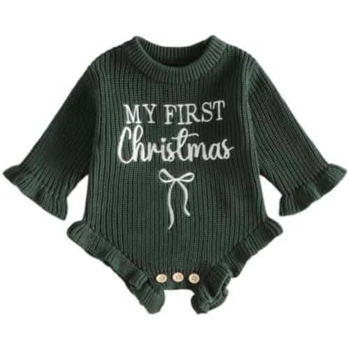 MoZiKQin My First Christmas Baby Girl Outfit Newborn Knit Sweater Romper