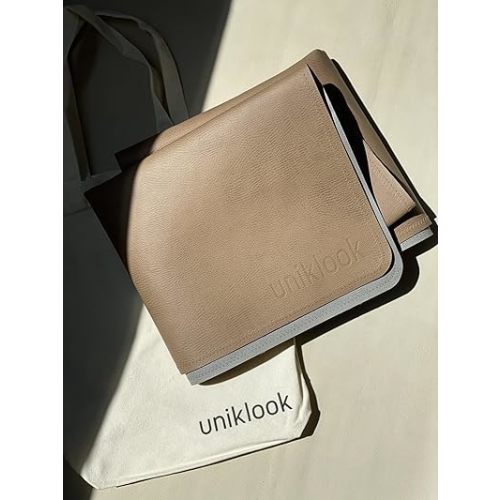 Uniklook Vegan Leather Reversible Multipurpose Paly mat Kids Infant Picnic Blanket - Waterproof Baby Splat mat for High Chair Sand Proof Beach Blanket Indoor Outdoor (Tan, Gray)