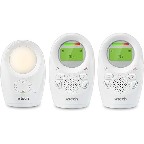VTech DM1211-2 Enhanced Range Digital Audio Baby Monitor with Night Light, 2 Parent Units, Silver & White