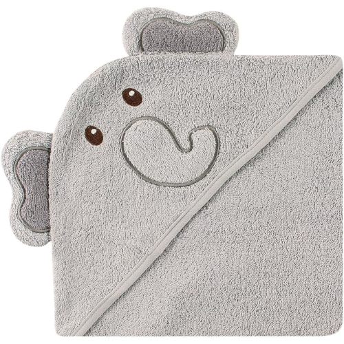 Luvable Friends Unisex Baby Cotton Animal Face Hooded Towel, Elephant, One Size