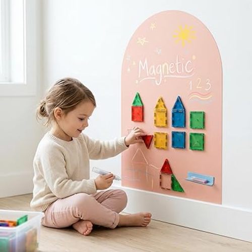 Magnetic Arch Wall Decal: 15.7" x 31.5" Peel and Stick Chalkboard with Strong Adhesive - Small Playroom Decor & Montessori-Inspired Nooks for Toddlers Ages 1–5 (Flesh Pink)