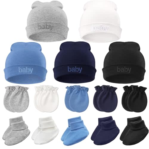 BQUBO Newborn Baby Hat Mittens Socks Set Infant Cotton Beanie Gloves Thick Warm Socks for 0-6 Months Boys Girls
