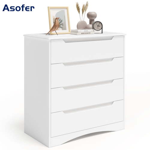 Asofer 4 Drawer Dresser with Cutout Handles, 32 "H Kids Dresser for Bedroom, Office, Living Room, Hallway, White