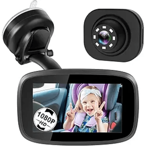 1080P Baby Car Mirror, Shybaby 4.3" Baby Car Camera Monitor with 170° Wide View, HD Night Vision Function and Reusable Sucker Bracket, Safety Rear Facing Cars Set Camera for Infants Kids Toddlers