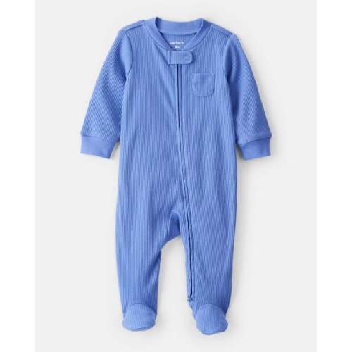 Baby Boy Rib Long-Sleeve Snug Fit Sleep & Play Pajamas - Blue | Carter's