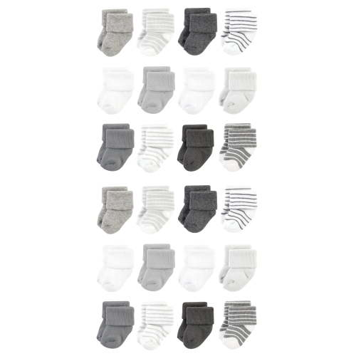 Hudson Baby Cotton Rich Baby Terry Socks 24-Pack, Gray Stripe 12 Pack, 0-6 Months