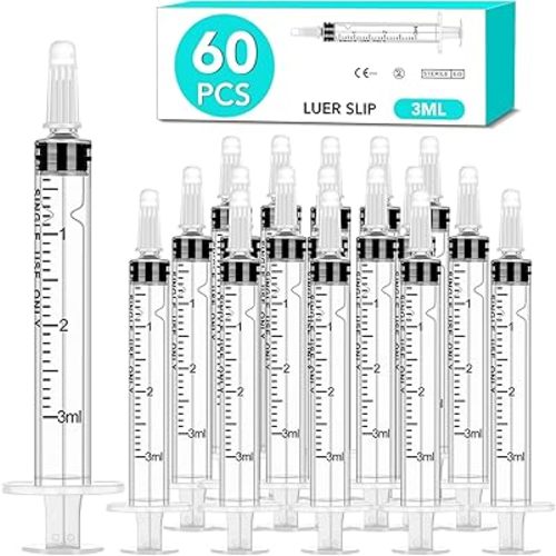 60 PCS 3ml Syringes with Cap for Liquid, Oral Syringe without Needle for Medicine Dropper, Colostrum Collect, Feeding Pets, Liquid Measuring, Individually Sealed, Luer Slip
