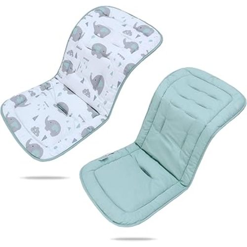 Baby Stroller Cushion,Infant Car Seat Insert-Reversible Universal Breathable and Soft Newborn seat Liner for Stroller,100% Cotton Seat Pad Liner for Newborns-34x78cm,1 Pack(Elephant Green+White)