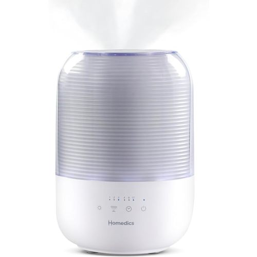 Homedics Ultrasonic Cool Mist Humidifier, Top-Fill 3L Water Tank, Covers 395 sq. ft, 35-Hour Runtime, 3 Mist Settings, Clean Tank Tech, Auto-Off, Night Light, Quiet