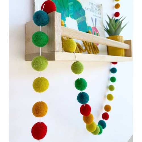 Hungry Caterpillar themed felt ball garland| Larger 2.5cm Felt Ball Garland| Safari Felt ball decor| Jungle themed Felt Ball garland|