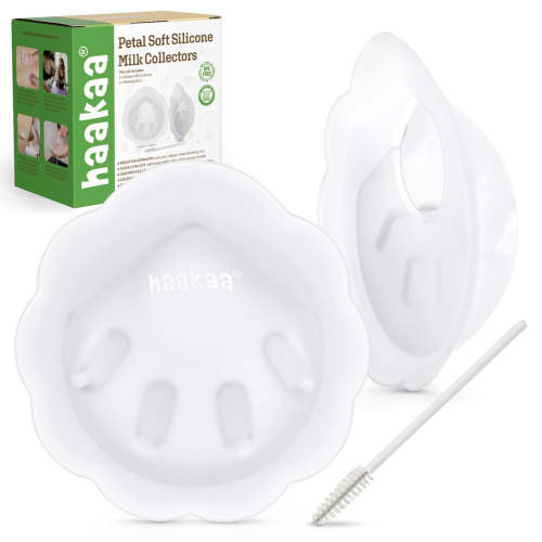 haakaa Petal Soft Silicone Milk Collector丨Discreet Leak-Protection Breast Milk Saver, Reusable Breast Shells Milk Collection Cup for Breastfeeding with Cleaning Brush- 2PCS
