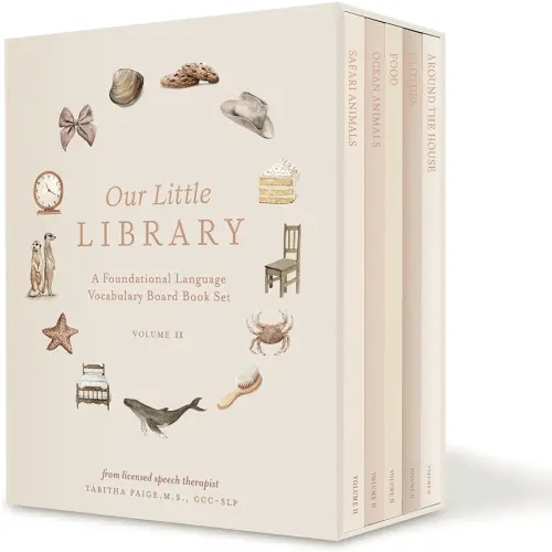 Our Little Library Vol. 2: First 100 Words Board Book Box Set, including Ocean Animals, Safari Animals, Food and Drink, Clothes, and Around the House (Tabitha Paige Children's Book Series)