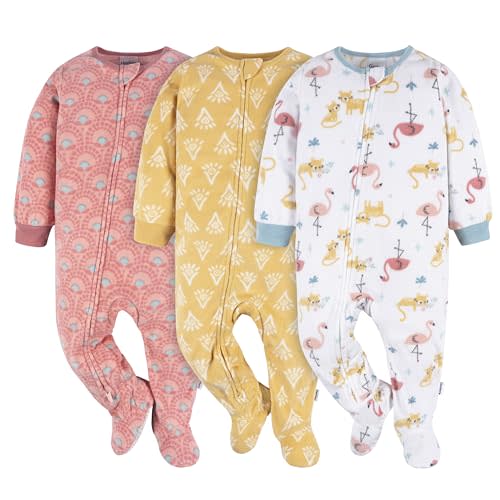 Gerber Baby Girls' Flame Resistant Fleece Footed Pajamas 3-Pack