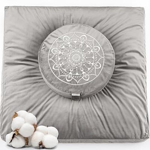 Hihealer Meditation Cushion, Traditional Tibetan Meditation Pillow Velvet Cover - Large Floor Cushion Seating for Adults - Yoga Buckwheat Bolster for Women、Moms