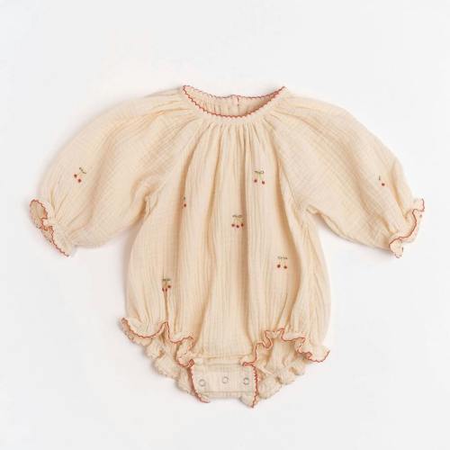 Gauze Romper in Embroidered Cherries - 6-12 months
