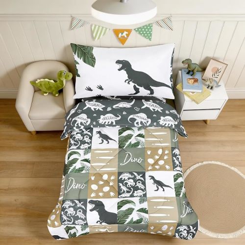 Amazon.com : DAYEEBALL 4 Piece Toddler Bedding Set, Ultra Soft and Breathable Cartoon Dinosaur Toddler Comforter Sets for Boys Includes Quilted Comforter, Fitted Sheet, Flat Sheet and Pillowcase : Baby