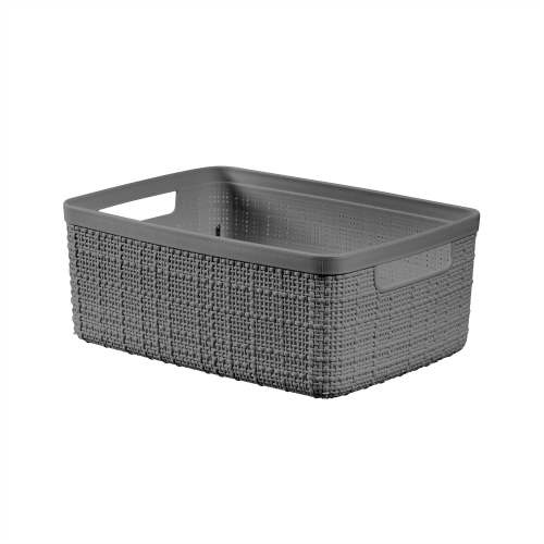 Curver Jute Small Gray Plastic Decorative Storage Basket, 10.6 in x 7.8 in x 4.3 in