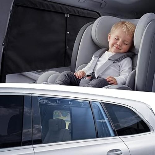 [2026 Upgraded] Car Window Shades for Baby [Ice Crystal Cooling Layer](2 Pack) 99% UV Protection Window Curtains Roll Windows Down, Privacy Safe Fit Frameless Windows Gull-Wing, Sliding Doors