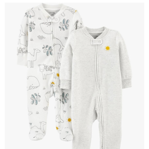 Simple Joys by Carter's unisex-baby 2-way Zip Thermal Footed Sleep and Play, Pack of 2