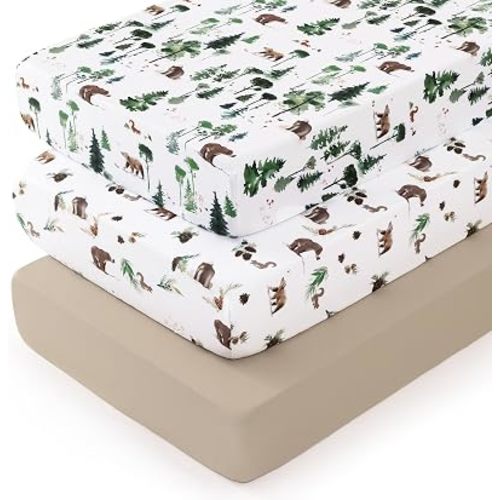 david's kids 3 Pack Fitted Crib Sheets, Ultra Soft Breathable Comfortable Baby Sheet Set for Boys Girls Neutral, 28x52 Inch Fits Standard Crib and Toddler Mattresses, Woodland Animals