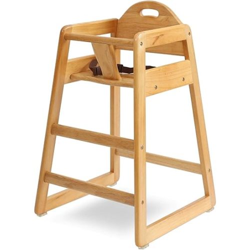 LA Baby Commercial Grade Stack-Able Solid Wood High Chair for Restaurant & Home Use - Natural