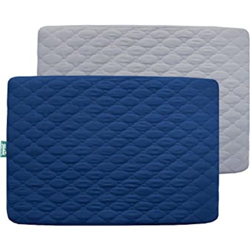 2 Pack Pack and Play Mattress Protector Sheets Fitted Waterproof Playard Mattress Pad Cover, Compatible with Graco Pack n Play & Dream On Me & Pamo Babe, Playpen/Playard Sheet, Gray&Navy, 39" x 27"