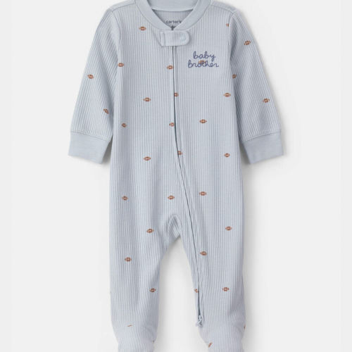 Baby Boy Baby Brother' Cotton 2-Way Zip Sleeper - Blue | Carter’s Oshkosh Canada