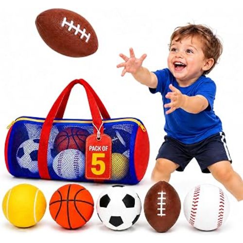 5 Pack Balls for Toddlers 1-3 | Basketball Football Baseball Soccer Tennis