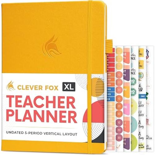 Clever Fox Teacher Planner – School Year Planner with Calendars & Lesson Plans – Book for Classroom & Homeschool Organization, A4 (Amber Yellow)