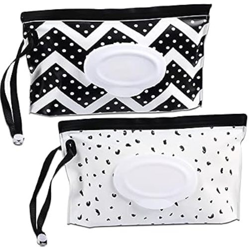 FEBSNOW 2 Pack Baby Wipe Dispenser,Portable Refillable Wipe Holder,Baby Wipes Container,Wipe Dispenser,Reusable Travel Wet Wipe Pouch