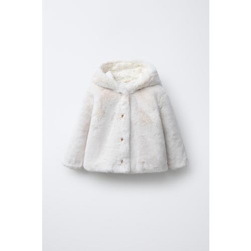 FAUX FUR HOODIE JACKET - Ecru | ZARA United States