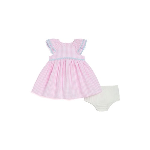 Gingham Flutter Sleeve Cotton Party Dress with Bloomers