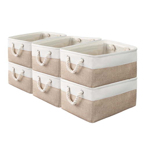6 Pack Storage Basket Bins - Decorative Baskets Bulk Containers with Handles for Clothes Storage Bathroom, Garage, Books, Home, Office, 13.7L x 9.8W x 6.7H