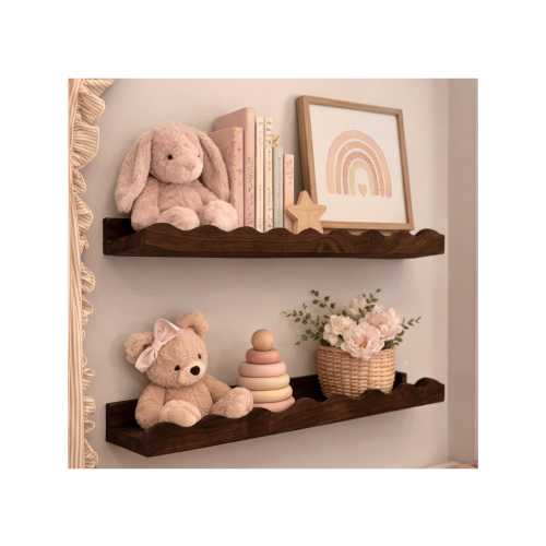 Scalloped Picture Ledge Shelf | Solid Hardwood Floating Shelf | Decorative Wall Shelf |Book Display Ledge | for Home Decor